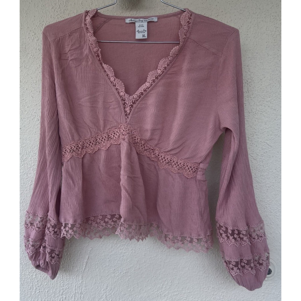 American Rag Crochet Peasant Top Women’s Size XL Pink Dainty Coquette Cottage